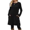 imageOFEEFAN Fall and Winter Tunic Dress with Pockets Long Sleeve Crew Neck Buttons SideRibbed Black