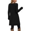 imageOFEEFAN Fall and Winter Tunic Dress with Pockets Long Sleeve Crew Neck Buttons SideRibbed Black