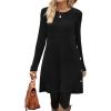 imageOFEEFAN Fall and Winter Tunic Dress with Pockets Long Sleeve Crew Neck Buttons SideRibbed Black