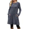 imageOFEEFAN Fall and Winter Tunic Dress with Pockets Long Sleeve Crew Neck Buttons SideRibbed Blue