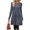 imageOFEEFAN Fall and Winter Tunic Dress with Pockets Long Sleeve Crew Neck Buttons SideRibbed Blue