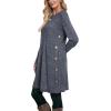 imageOFEEFAN Fall and Winter Tunic Dress with Pockets Long Sleeve Crew Neck Buttons SideRibbed Blue