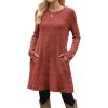 imageOFEEFAN Fall and Winter Tunic Dress with Pockets Long Sleeve Crew Neck Buttons SideRibbed Caramel