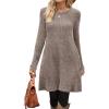 imageOFEEFAN Fall and Winter Tunic Dress with Pockets Long Sleeve Crew Neck Buttons SideRibbed Coffee