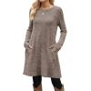 imageOFEEFAN Fall and Winter Tunic Dress with Pockets Long Sleeve Crew Neck Buttons SideRibbed Coffee