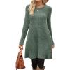 imageOFEEFAN Fall and Winter Tunic Dress with Pockets Long Sleeve Crew Neck Buttons SideRibbed Green