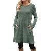imageOFEEFAN Fall and Winter Tunic Dress with Pockets Long Sleeve Crew Neck Buttons SideRibbed Green