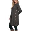 imageOFEEFAN Fall and Winter Tunic Dress with Pockets Long Sleeve Crew Neck Buttons SideRibbed Grey