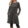 imageOFEEFAN Fall and Winter Tunic Dress with Pockets Long Sleeve Crew Neck Buttons SideRibbed Grey