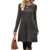 imageOFEEFAN Fall and Winter Tunic Dress with Pockets Long Sleeve Crew Neck Buttons SideRibbed Grey