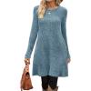 imageOFEEFAN Fall and Winter Tunic Dress with Pockets Long Sleeve Crew Neck Buttons SideRibbed Light Blue