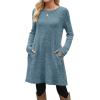 imageOFEEFAN Fall and Winter Tunic Dress with Pockets Long Sleeve Crew Neck Buttons SideRibbed Light Blue