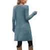imageOFEEFAN Fall and Winter Tunic Dress with Pockets Long Sleeve Crew Neck Buttons SideRibbed Light Blue