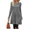 imageOFEEFAN Fall and Winter Tunic Dress with Pockets Long Sleeve Crew Neck Buttons SideRibbed Light Grey