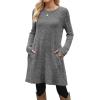 imageOFEEFAN Fall and Winter Tunic Dress with Pockets Long Sleeve Crew Neck Buttons SideRibbed Light Grey