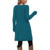 imageOFEEFAN Fall and Winter Tunic Dress with Pockets Long Sleeve Crew Neck Buttons SideRibbed Peacock Blue