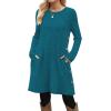 imageOFEEFAN Fall and Winter Tunic Dress with Pockets Long Sleeve Crew Neck Buttons SideRibbed Peacock Blue