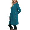imageOFEEFAN Fall and Winter Tunic Dress with Pockets Long Sleeve Crew Neck Buttons SideRibbed Peacock Blue