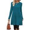 imageOFEEFAN Fall and Winter Tunic Dress with Pockets Long Sleeve Crew Neck Buttons SideRibbed Peacock Blue