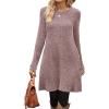 imageOFEEFAN Fall and Winter Tunic Dress with Pockets Long Sleeve Crew Neck Buttons SideRibbed Pink Coffee