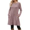 imageOFEEFAN Fall and Winter Tunic Dress with Pockets Long Sleeve Crew Neck Buttons SideRibbed Pink Coffee