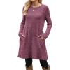 imageOFEEFAN Fall and Winter Tunic Dress with Pockets Long Sleeve Crew Neck Buttons SideRibbed Purple