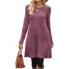 imageOFEEFAN Fall and Winter Tunic Dress with Pockets Long Sleeve Crew Neck Buttons SideRibbed Purple