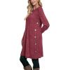 imageOFEEFAN Fall and Winter Tunic Dress with Pockets Long Sleeve Crew Neck Buttons SideRibbed Red