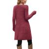 imageOFEEFAN Fall and Winter Tunic Dress with Pockets Long Sleeve Crew Neck Buttons SideRibbed Red