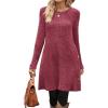 imageOFEEFAN Fall and Winter Tunic Dress with Pockets Long Sleeve Crew Neck Buttons SideRibbed Red