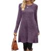 imageOFEEFAN Fall and Winter Tunic Dress with Pockets Long Sleeve Crew Neck Buttons SideRibbed Smoke Purple