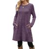 imageOFEEFAN Fall and Winter Tunic Dress with Pockets Long Sleeve Crew Neck Buttons SideRibbed Smoke Purple
