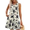 imageOFEEFAN Summer Dresses for Women 2025 Loose Beach Vacation Casual Crew Neck Sleeveless Sundresses with Pockets Tank DressBlack White Floral