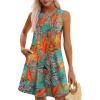 imageOFEEFAN Summer Dresses for Women 2025 Loose Beach Vacation Casual Crew Neck Sleeveless Sundresses with Pockets Tank DressFloral Orange