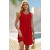 imageOFEEFAN Summer Dresses for Women 2025 Loose Beach Vacation Casual Crew Neck Sleeveless Sundresses with Pockets Tank DressRed