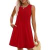imageOFEEFAN Summer Dresses for Women 2025 Loose Beach Vacation Casual Crew Neck Sleeveless Sundresses with Pockets Tank DressRed