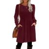 imageOFEEFAN Womens Fall Dresses Crew Neck Long Sleeve Winter Knit Sweater Dress 2024Irregularwine