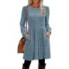 imageOFEEFAN Womens Fall Dresses Crew Neck Long Sleeve Winter Knit Sweater Dress 2024Ribbedblue