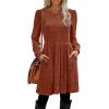imageOFEEFAN Womens Fall Dresses Crew Neck Long Sleeve Winter Knit Sweater Dress 2024Ribbedcaramel