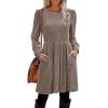 imageOFEEFAN Womens Fall Dresses Crew Neck Long Sleeve Winter Knit Sweater Dress 2024Ribbedcoffee