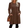 imageOFEEFAN Womens Fall Dresses Crew Neck Long Sleeve Winter Knit Sweater Dress 2024Ribbeddarkbrown