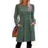 imageOFEEFAN Womens Fall Dresses Crew Neck Long Sleeve Winter Knit Sweater Dress 2024Ribbedgreen