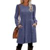 imageOFEEFAN Womens Fall Dresses Crew Neck Long Sleeve Winter Knit Sweater Dress 2024Ribbedgreyblue