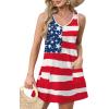 imageOFEEFAN Womens Summer Dresses 2025 V Neck Sleeveless Sundresses with Pockets Beach Vacation Clothes FloralPlainA American Flag