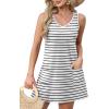 imageOFEEFAN Womens Summer Dresses 2025 V Neck Sleeveless Sundresses with Pockets Beach Vacation Clothes FloralPlainA Striped 01