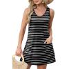 imageOFEEFAN Womens Summer Dresses 2025 V Neck Sleeveless Sundresses with Pockets Beach Vacation Clothes FloralPlainA Striped 02