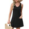 imageOFEEFAN Womens Summer Dresses 2025 V Neck Sleeveless Sundresses with Pockets Beach Vacation Clothes FloralPlainB Plain Black