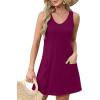 imageOFEEFAN Womens Summer Dresses 2025 V Neck Sleeveless Sundresses with Pockets Beach Vacation Clothes FloralPlainB Plain Burgundy