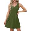 imageOFEEFAN Womens Summer Dresses 2025 V Neck Sleeveless Sundresses with Pockets Beach Vacation Clothes FloralPlainB Plain Green