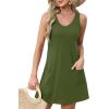 imageOFEEFAN Womens Summer Dresses 2025 V Neck Sleeveless Sundresses with Pockets Beach Vacation Clothes FloralPlainB Plain Green
